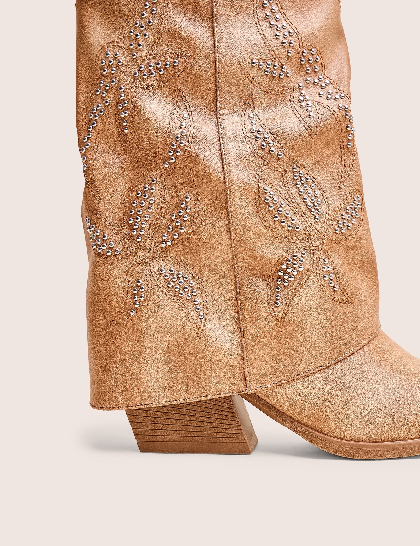 Dixie Tan Fold Over Studded Western Ankle Boots