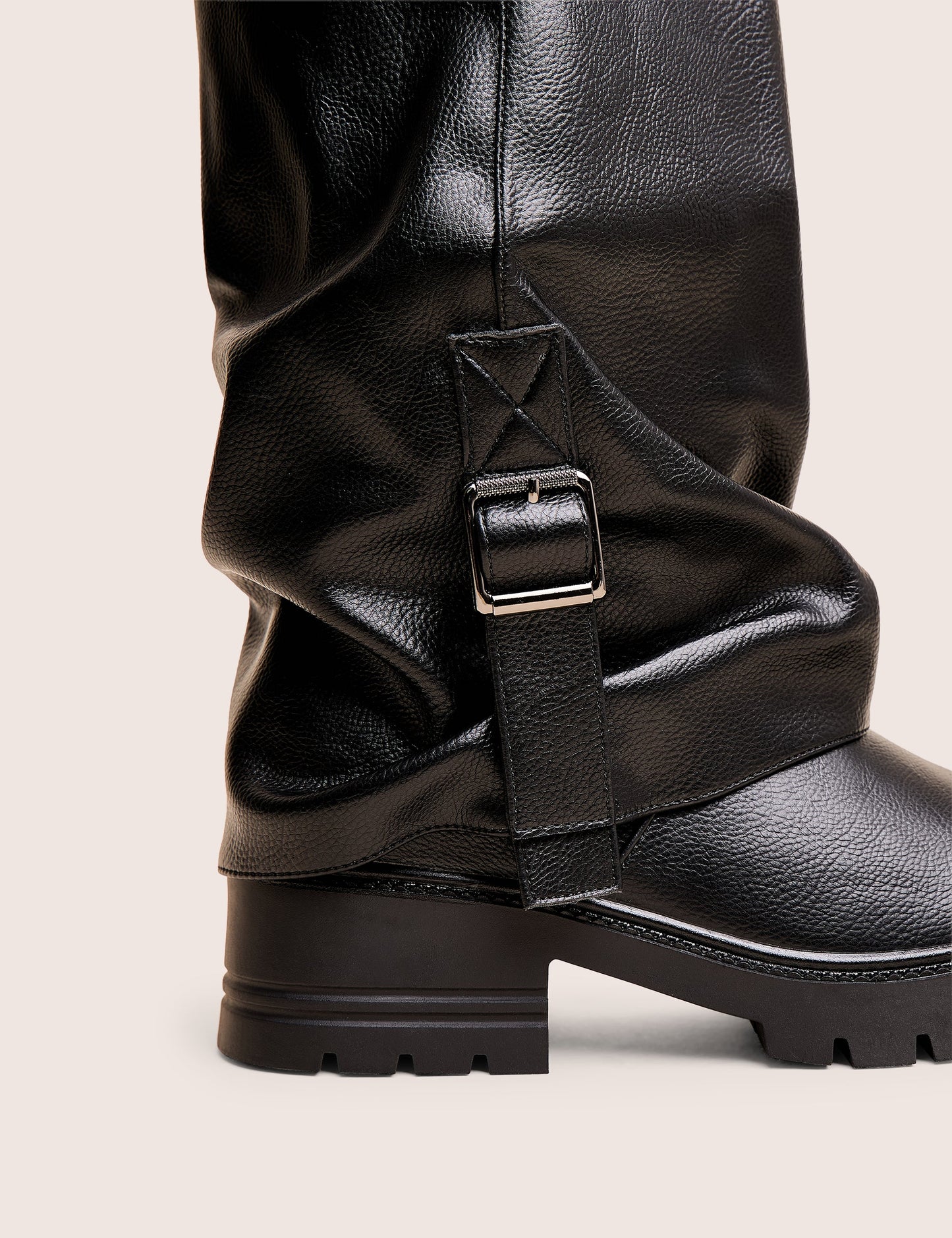 Terry Black Fold Over Buckle Detail Ankle Boots