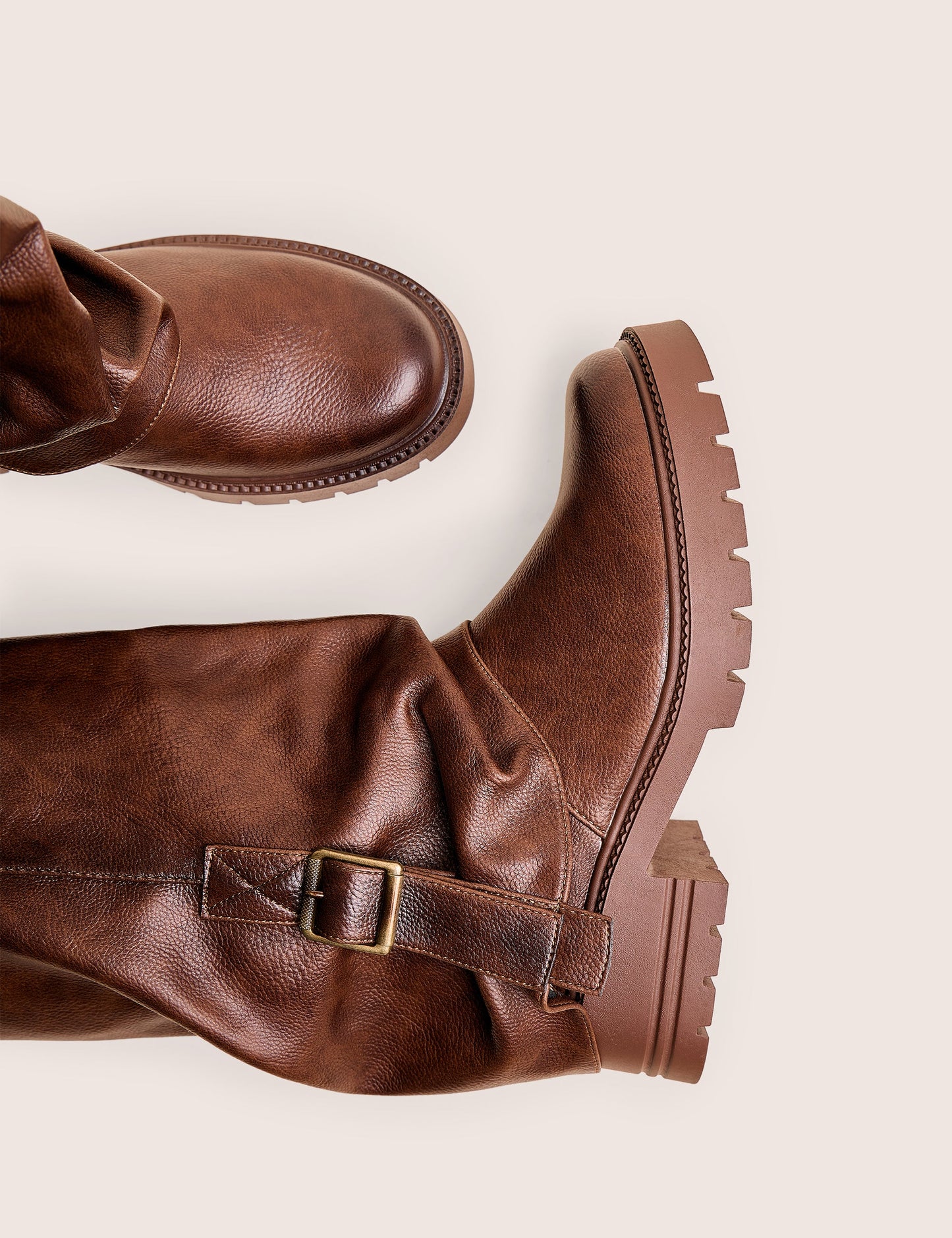 Terry Chocolate Brown Fold Over Buckle Detail Ankle Boots