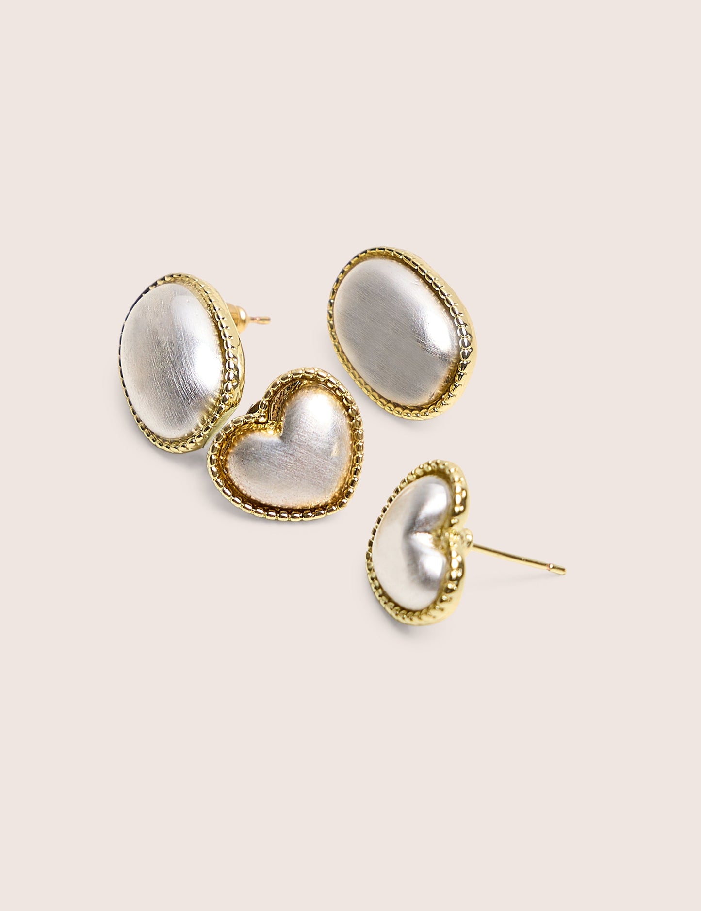 Two Pack of Oval and Heart Earrings Gold & Pearl