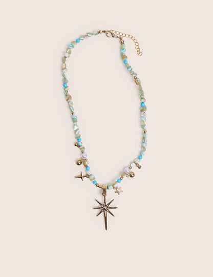 Blue Beaded Star Embellished Necklace