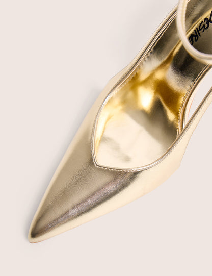 Allegedly Gold Cut Out Detail Ankle Strap Court Shoes