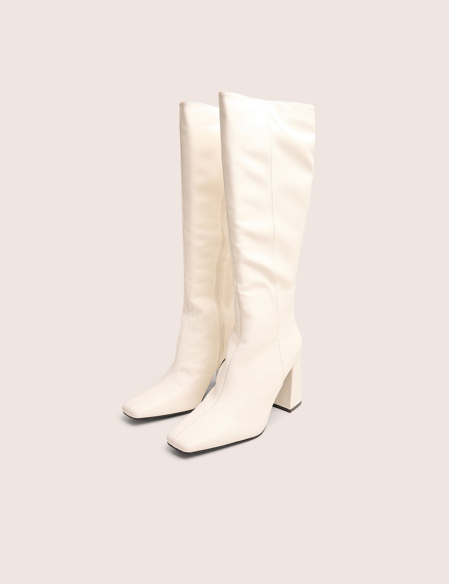 Apology White Pu Knee High Block Heel Boots