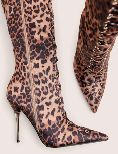 Witchcraft Leopard Lace Up Knee High Boots
