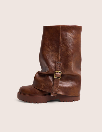 Benjamin Brown Buckle Detail Fold Over Ankle Boots