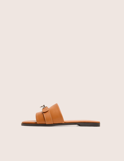 Radiance Brown Buckle Trim Flat Sandals
