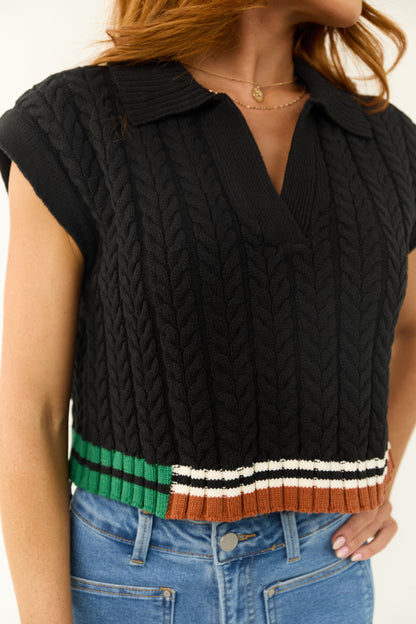Black Contrast Hem Cropped Sweater Top