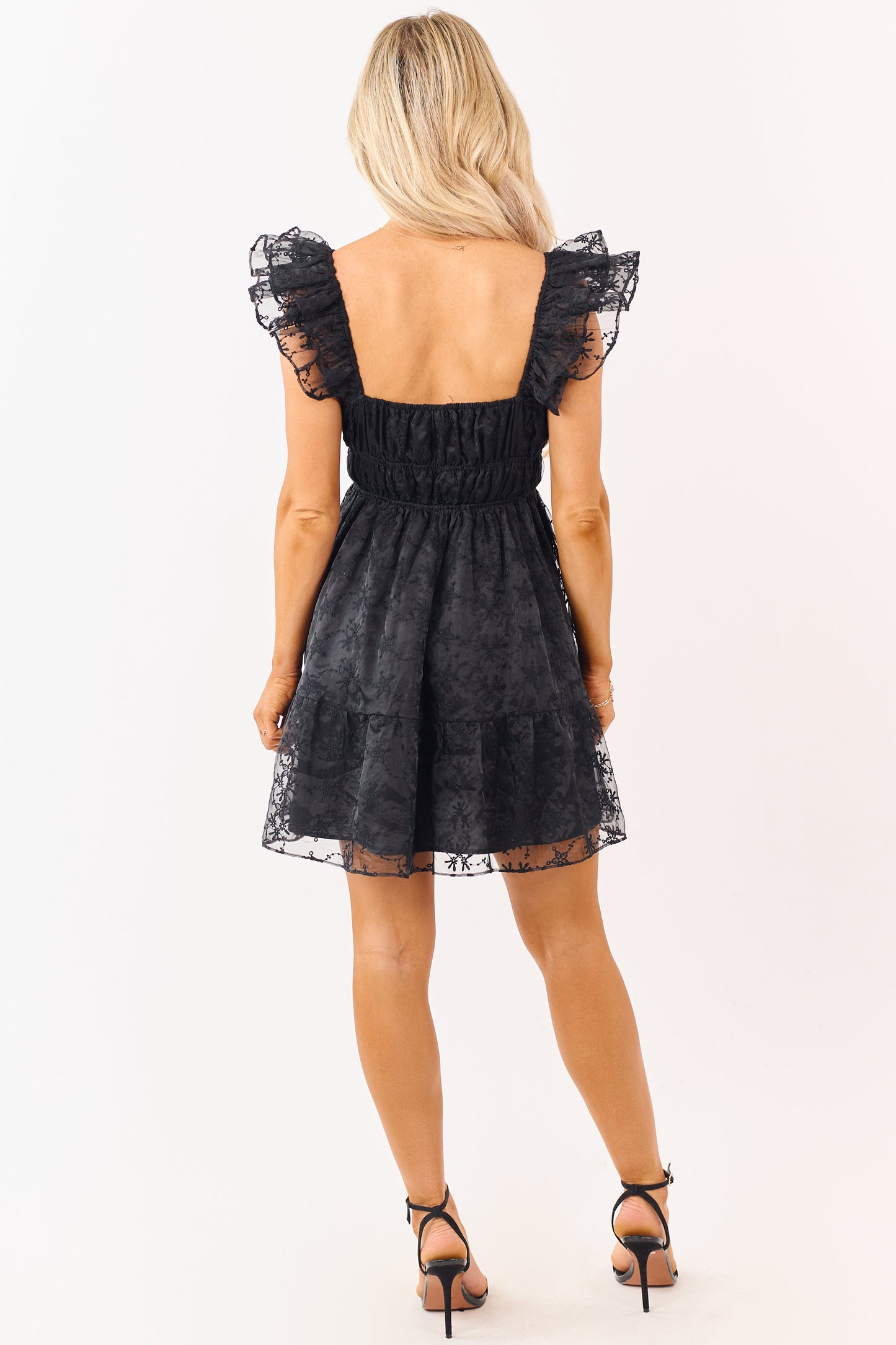 Black Floral Embroidered Chiffon Mini Dress
