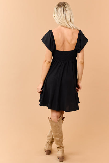 Black Low Back Flutter Sleeve Mini Dress
