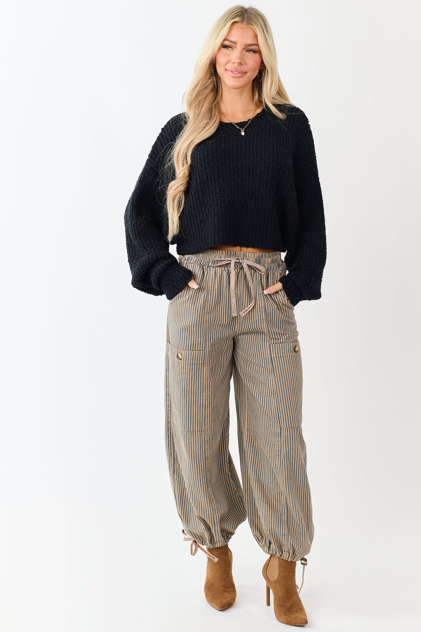 Black Popcorn Knit Cropped Oversized Sweater