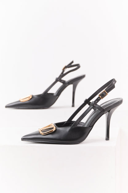 Black Faux Leather Pointed Toe Stiletto Heels