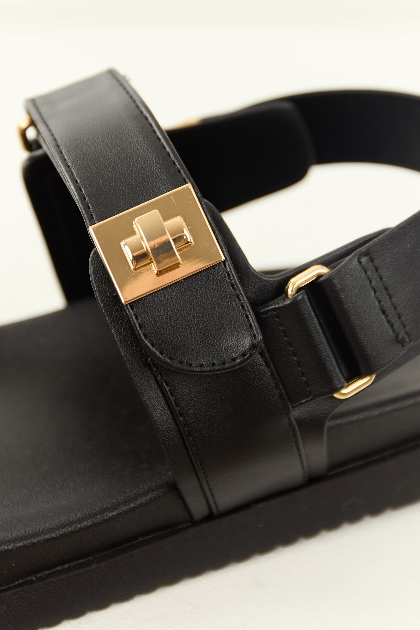 Black Pleather Open Toed Velcro Strap Sandals