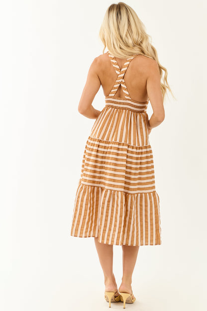 Brown Sugar Striped Sleeveless Midi Dress