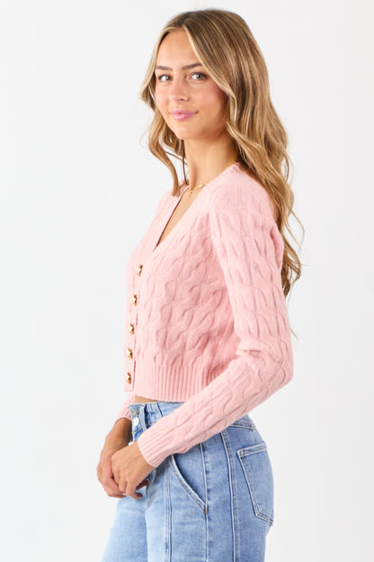 Carnation Button Down Cable Knit Sweater Cardigan