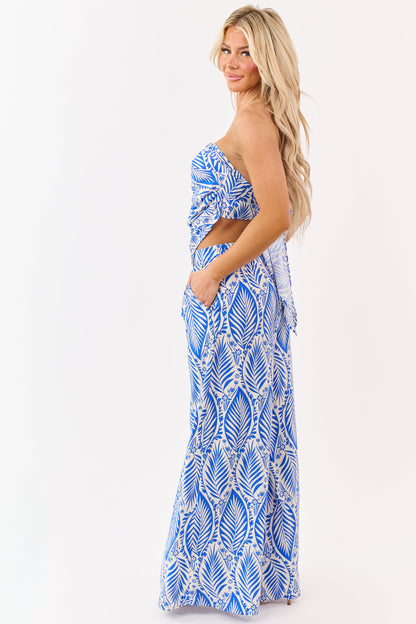 Cobalt Tropical Print Crop Top and Pant Set