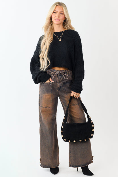 Cocoa Faded Wash Wide Leg High Rise Jeans