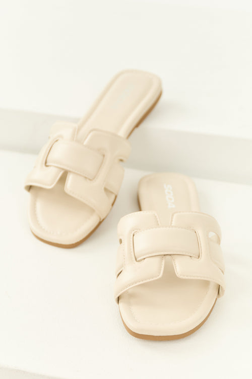 Coconut Interlaced Faux Leather Strap Sandals