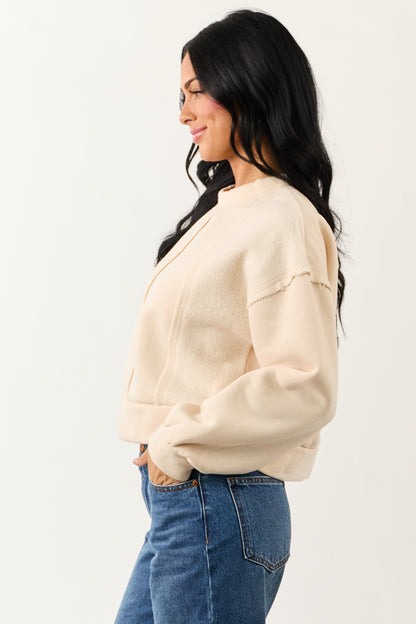 Cream Cable Knit Contrast Relaxed Pullover Sweatshirt