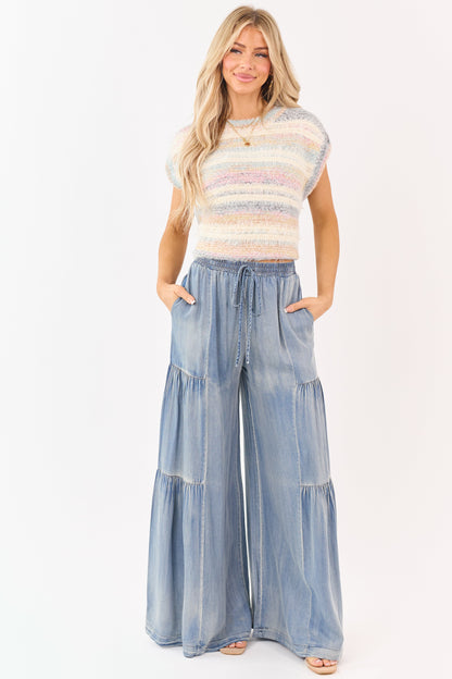 Cream Striped Fuzzy Short Sleeve Sweater Top