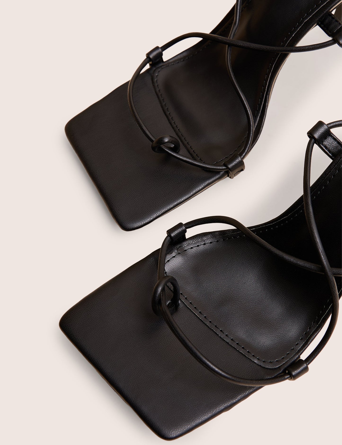 Euphoria Black PU Square Toe Lace Up Mid Heels