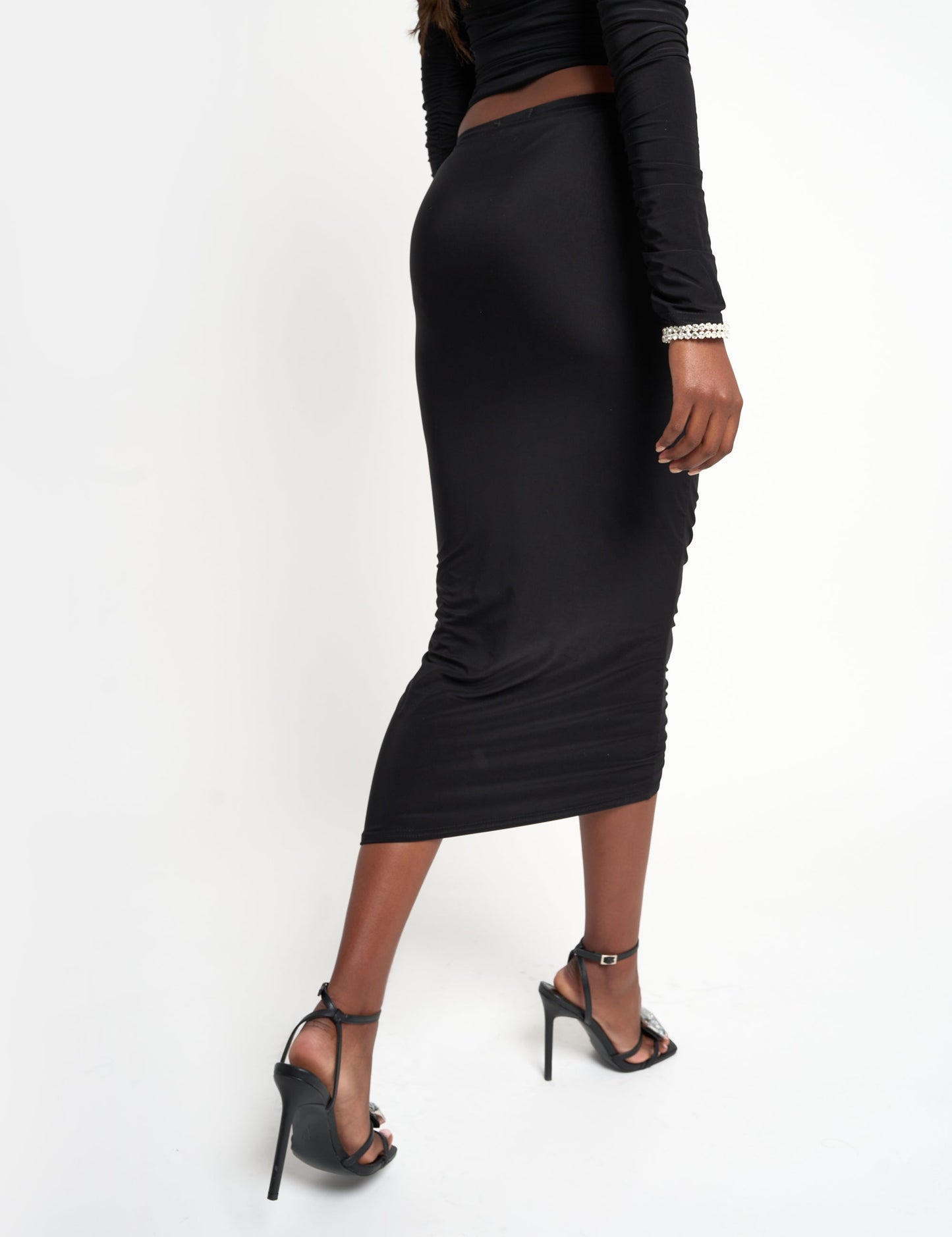 Ruched Maxi Skirt Co Ord Black