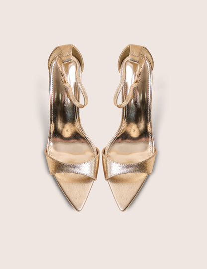 Kelisa Gold Cracked Pu Pointed Toe Barely There Stiletto High Heels