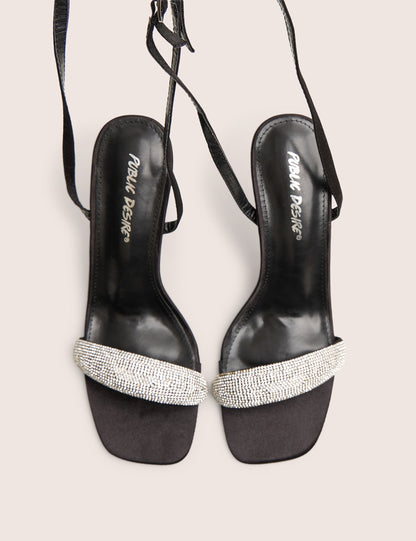 Kirsty Black Diamante Toe Detail High Heels