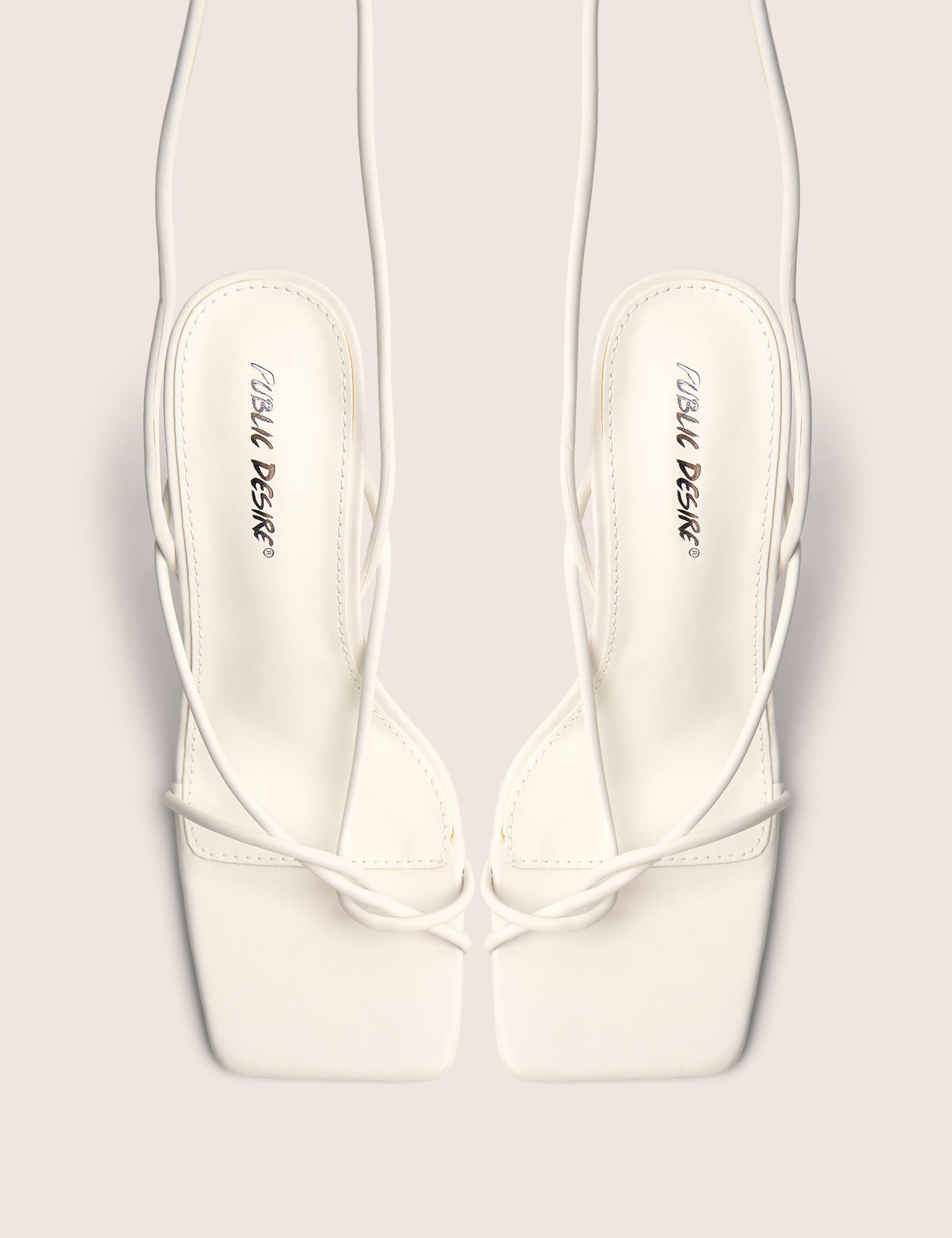 Lacey White Square Toe Strappy Lace Up Stiletto Heels
