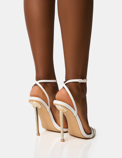 Legacy White Barely There Pointed Toe Gold Stiletto Heels