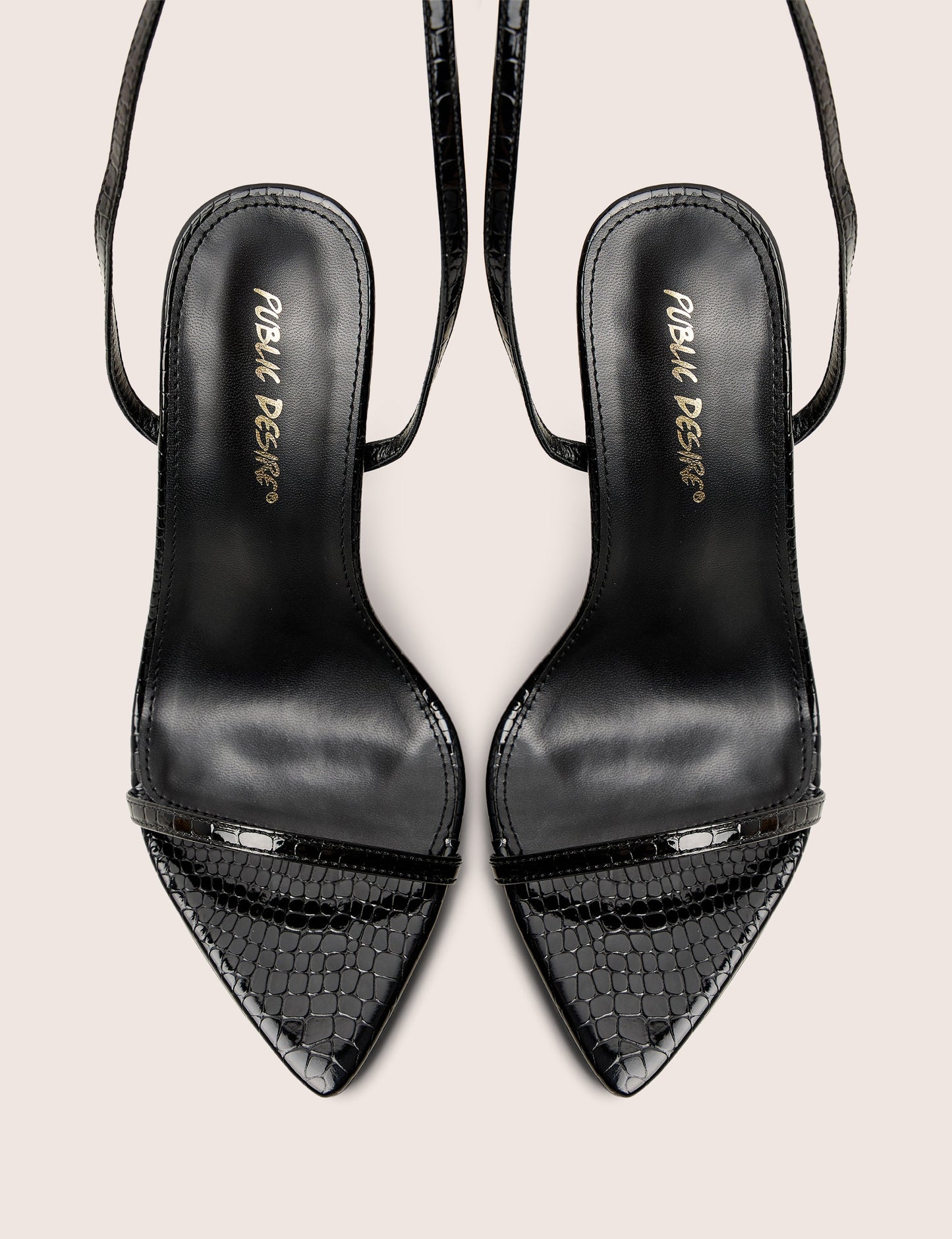 Legacy Wide Fit Black Croc Barely There Pointed Toe Stiletto Heels