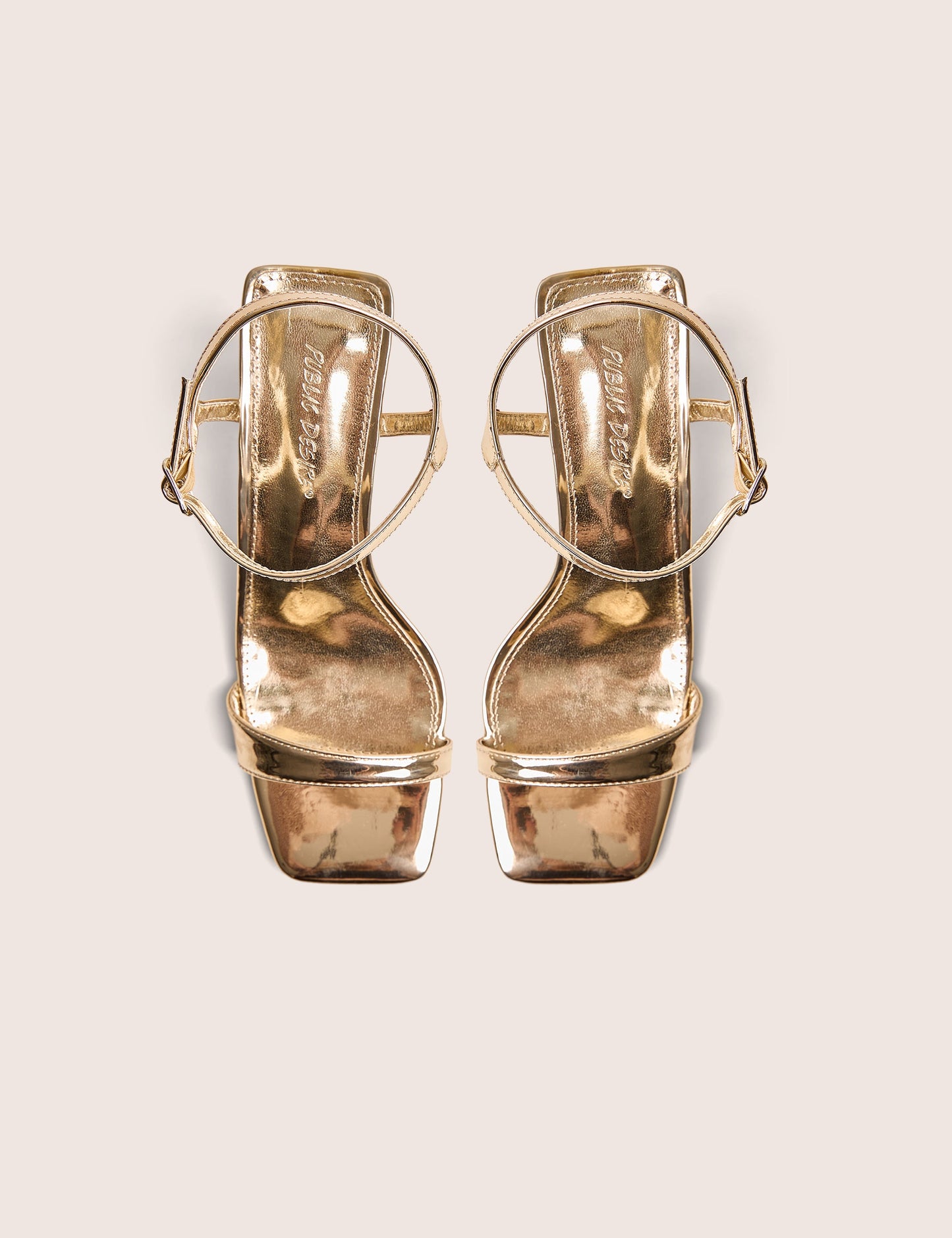 Maryse Gold Mirror Pu Barely There Mid Block Heels