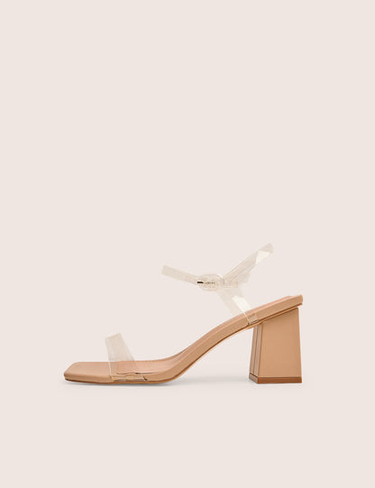 Maryse Nude Perspex Pu Barely There Mid Block Heels