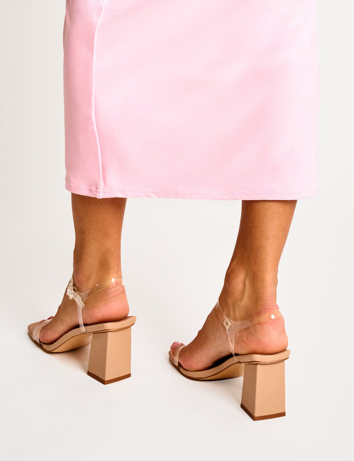 Maryse Nude Perspex Pu Barely There Mid Block Heels