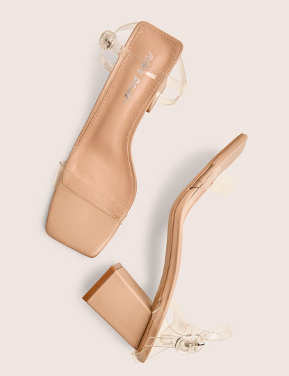 Maryse Nude Perspex Pu Barely There Mid Block Heels