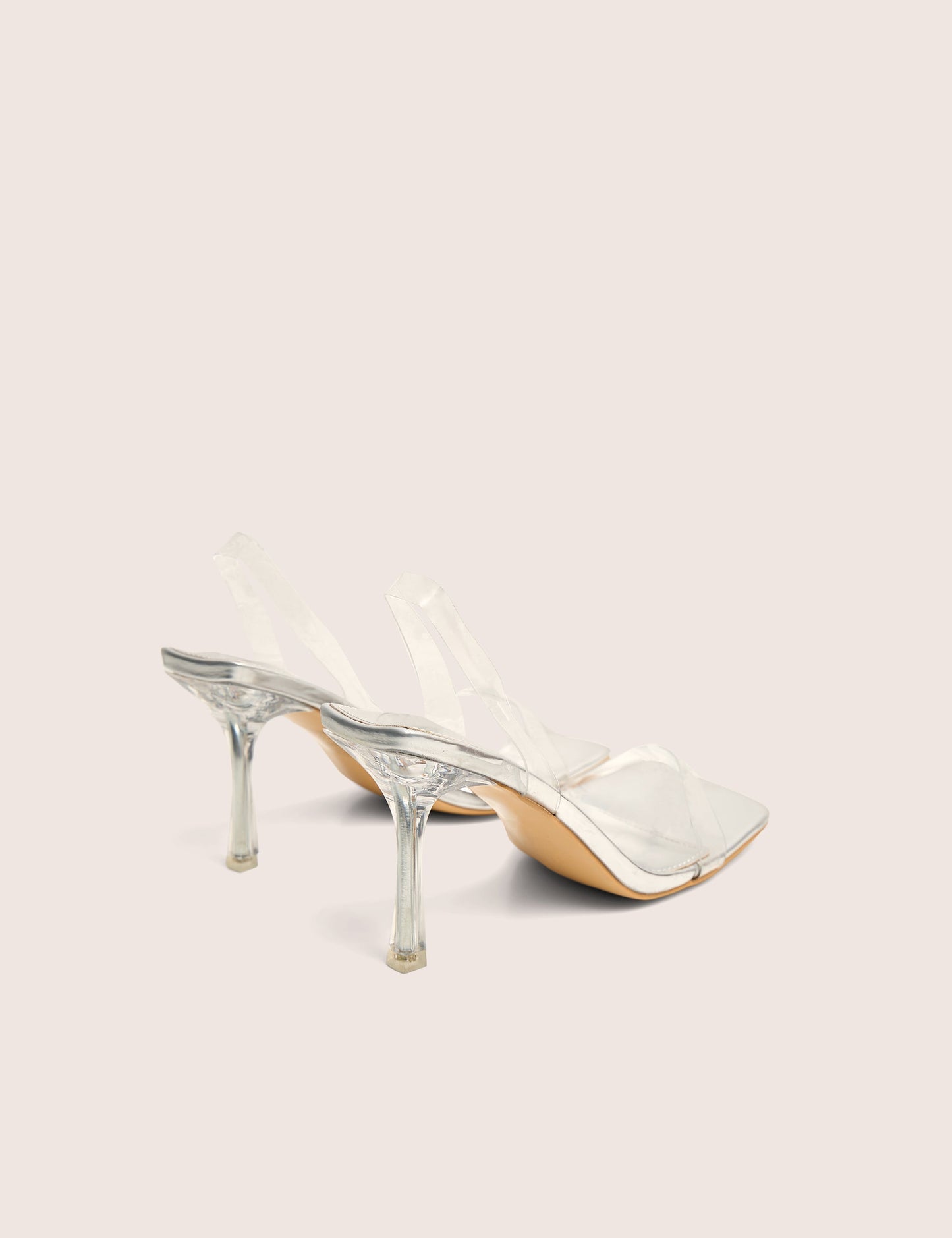 Merge Up Wide Fit Silver Perspex Square Toe Slingback Mid Heels