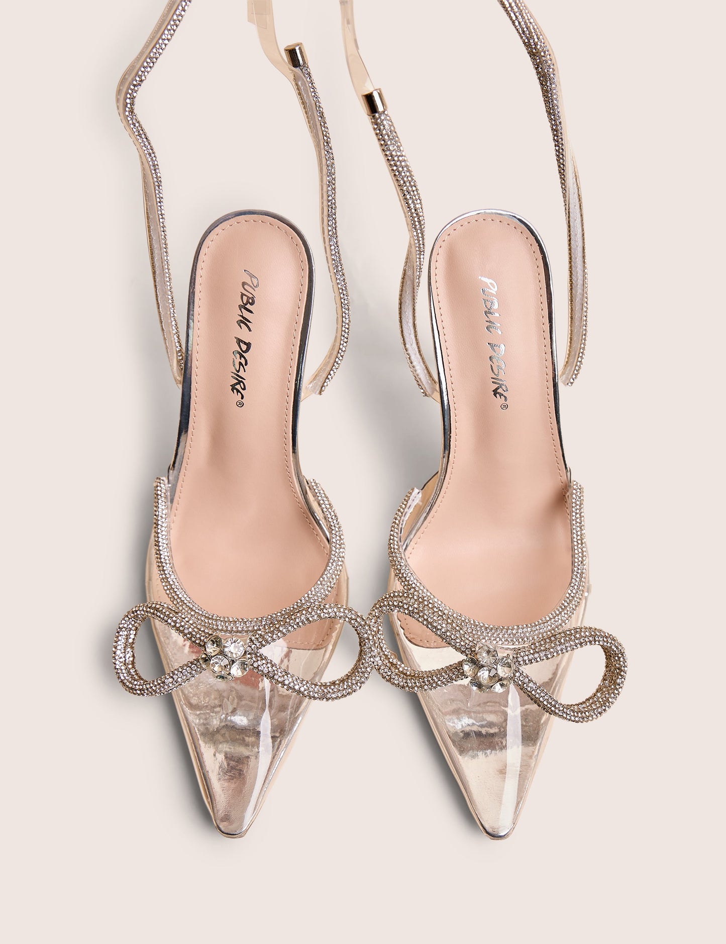 Midnight Clear Perspex Wrap Around Diamante Bow Pointed Toe High Heels