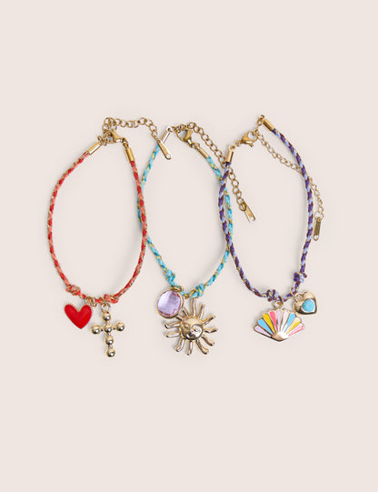 Pack of Three Multicoloured Woven Charm Bracelets