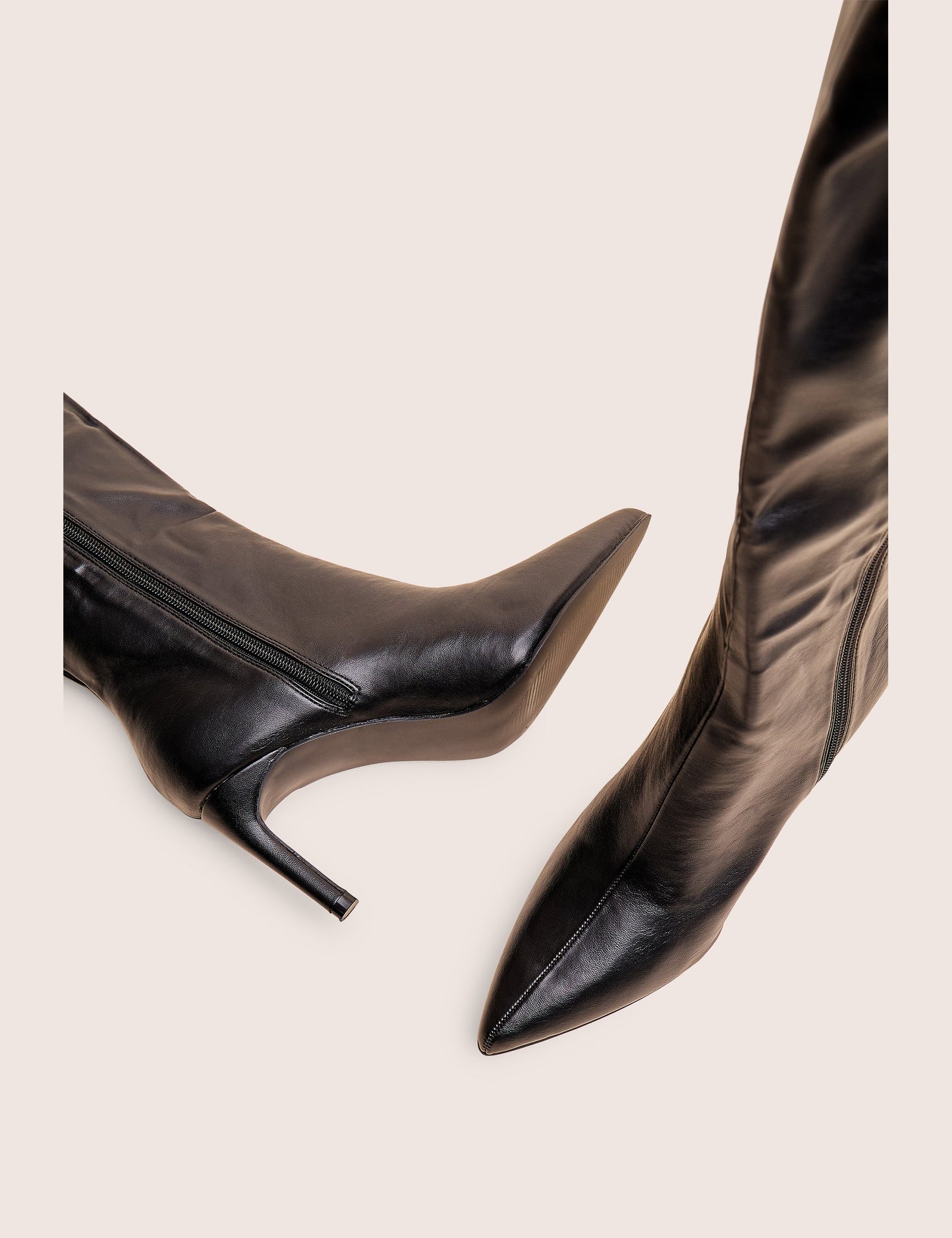 Orton Black Pu Over The Knee Mid Heel Pointed Toe Boots