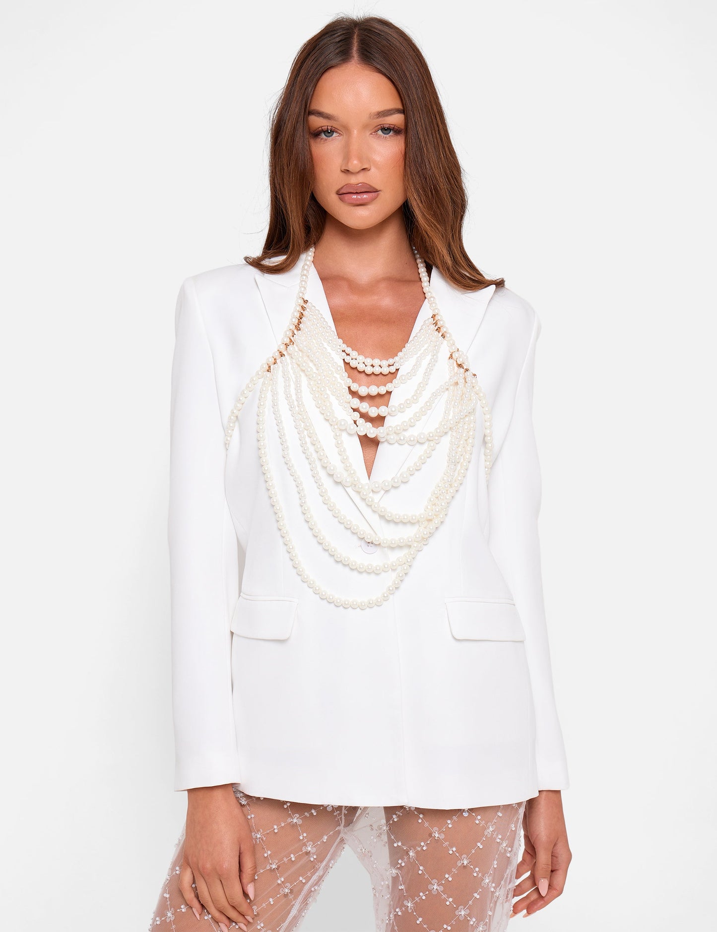 Layered Pearl Necklace & Body Chain White