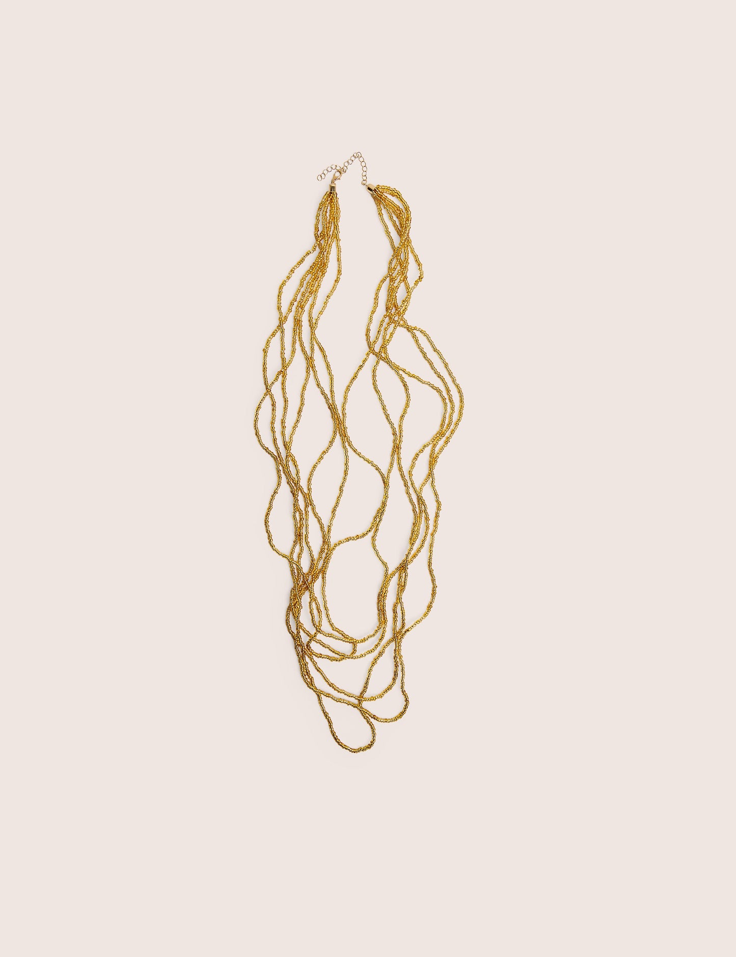 Beaded Long Layered Necklace in Gold