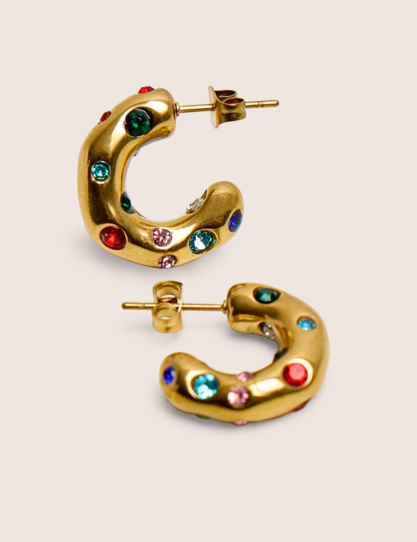 Public Desire Multi Coloured Diamante Hoop Earrings in Gold