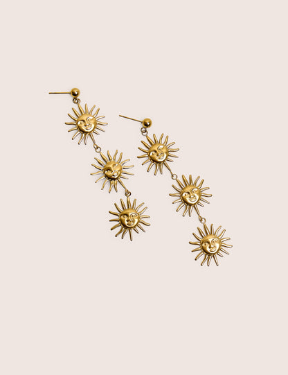 Triple Sun Drop Earrings in Gold