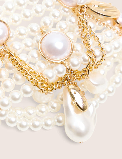 Layered Pearl Bracelet With Gold Charms