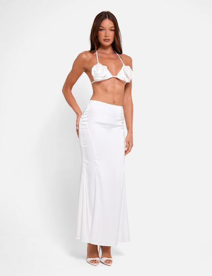Bralet Top With Floral Corsage White