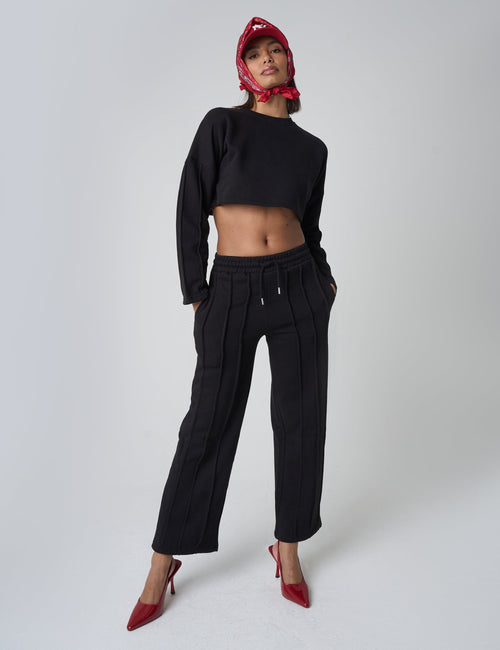 Seam Detail Cuffed Joggers Black