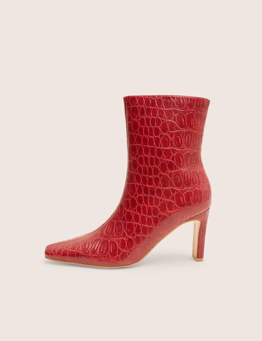 Polaris Red Croc Snipped Toe Ankle Boots