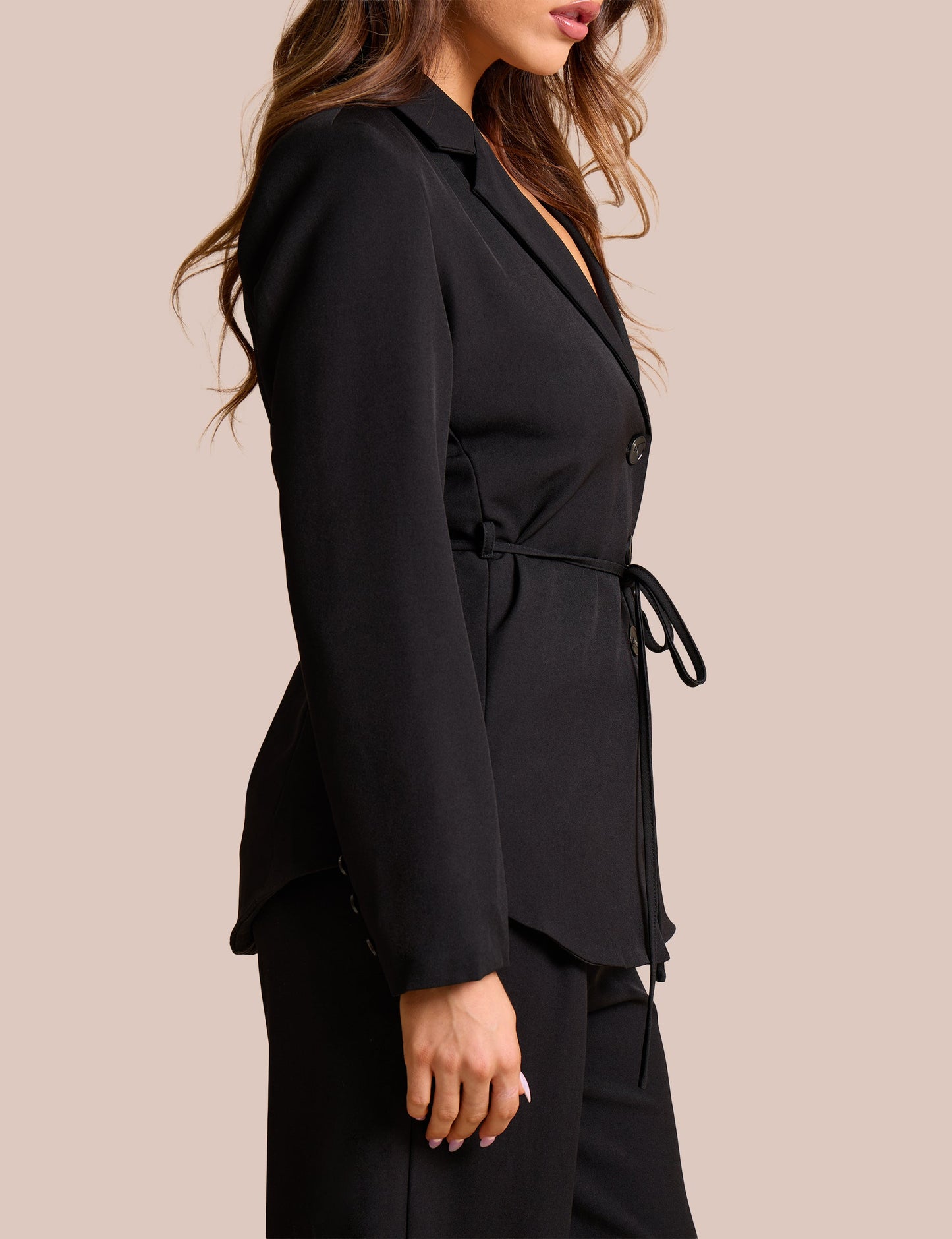 Tie Detail Single Breasted Blazer Black