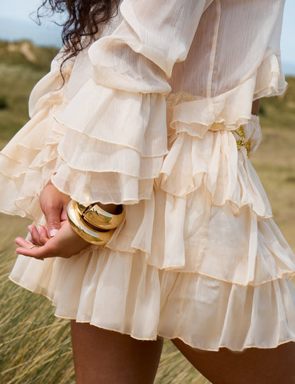 Sheer Ruffle Tiered Mini Skirt Stone