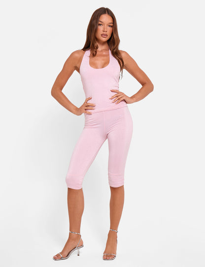 Hotfix High Waist Luxe Slinky Capri Pants Pink