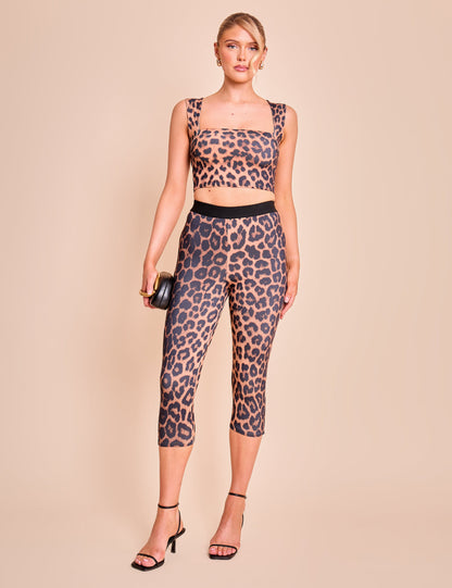 High Waist Luxe Slinky Capri Pants Leopard